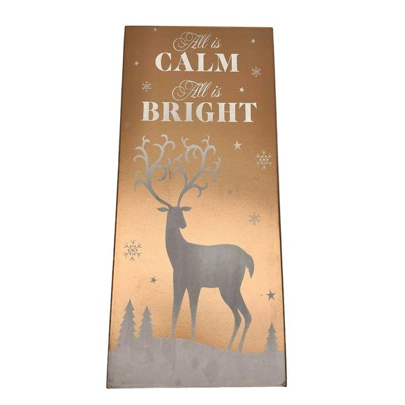 Christmas All is Calm All is Bright with Deer Box Sign Snow Rectangular Wooden - Picture 1 of 7